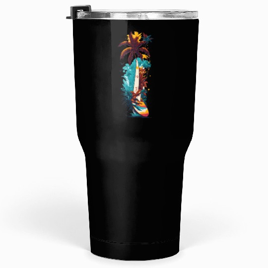 Surfing Board ,waves and Coconut Tree Tumblers 30 Oz