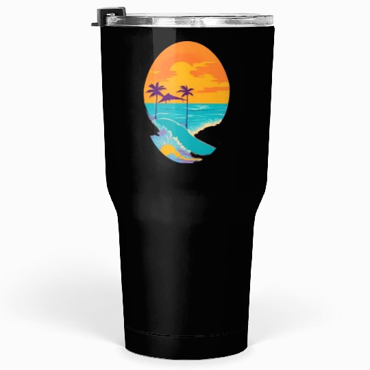 Golden Horizon: Serene Sunset & Surfing Paradise Tumblers 30 Oz
