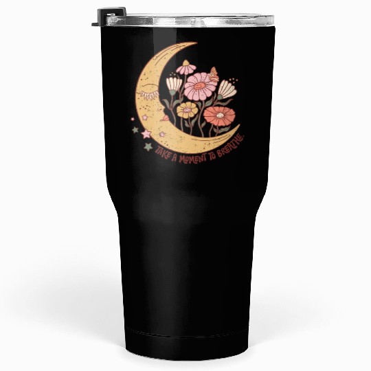 SELF CARE Tumblers 30 Oz, Moon Face, Wild Flower Tumblers 30 Oz