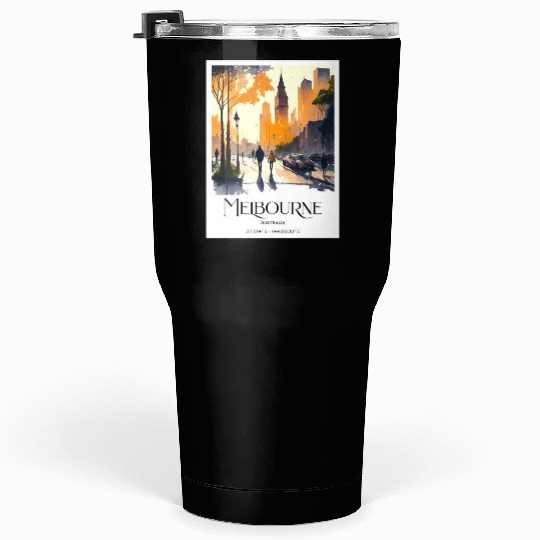 Watercolor couple Melbourne Skyline at Sunset Tumblers 30 Oz