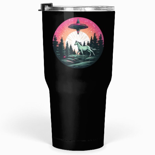 UFO Abduction: Alien Abducts Horse at Sunset Tumblers 30 Oz