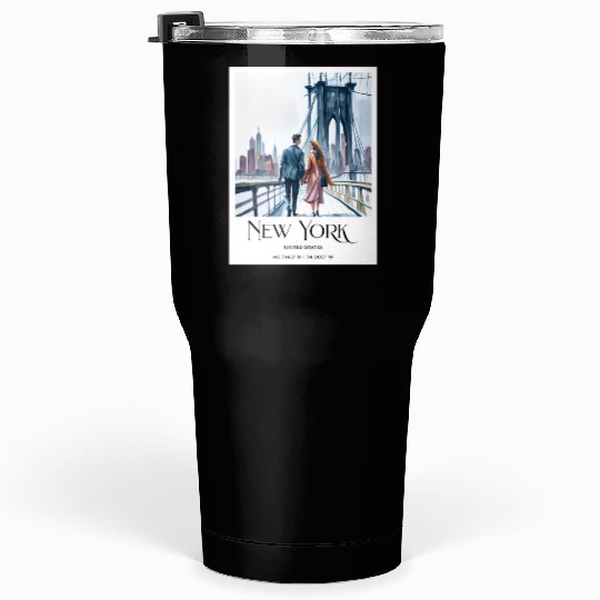 Watercolor painting loving couple in New York City Tumblers 30 Oz