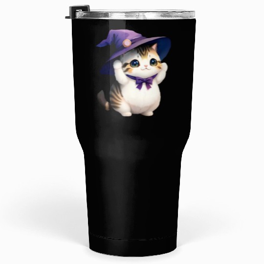 Cute Watercolor Witch Cat Tumblers 30 Oz