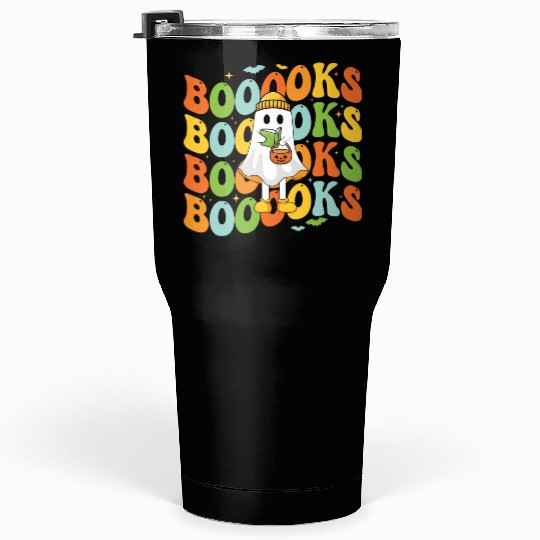Booooks Cute Ghost Reading A Book Funny Book Lover Tumblers 30 Oz