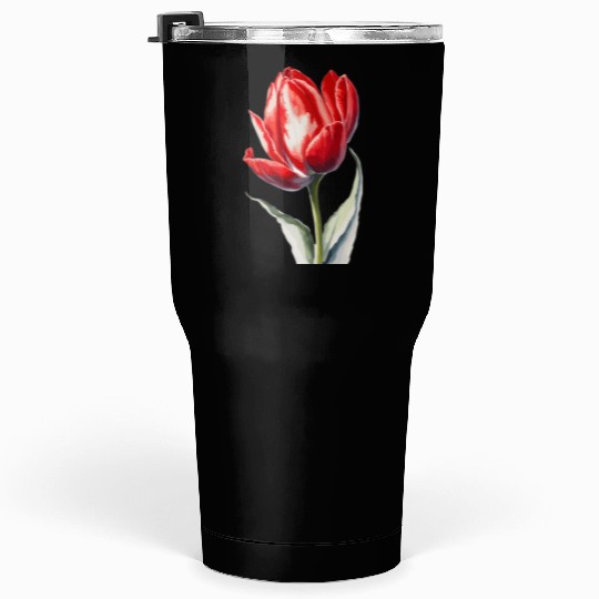 a red tulip flower Watercolor Tumblers 30 Oz