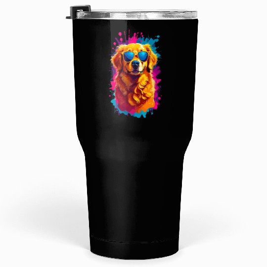 Cool Golden Retriever with Sunglasses 2 Tumblers 30 Oz