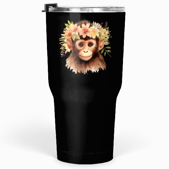 Monkey Chimpanzee Jungle Animal Boho Floral Ape Tumblers 30 Oz