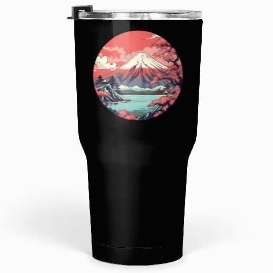 Fuji Sakura Serenity: Japanese Landscape Bliss Tumblers 30 Oz