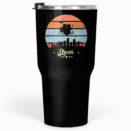 Drums Vintage Music Retro Sunset Tumblers 30 Oz