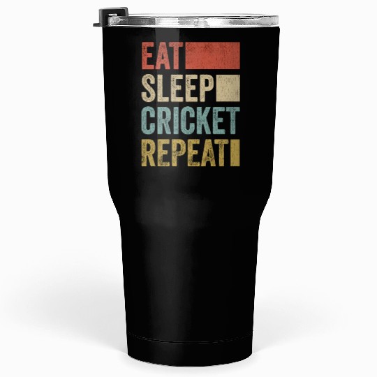 Retro Eat Sleep Cricket Repeat Funny Cricket Tumblers 30 Oz