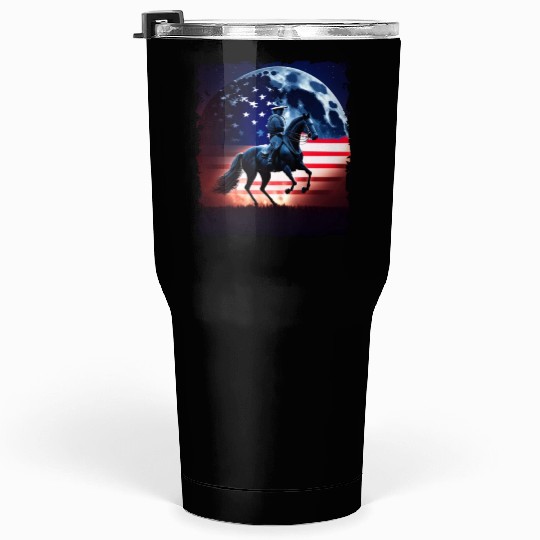 America horse under Moon with American Flag Tumblers 30 Oz