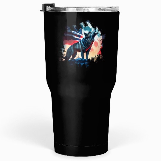 America wolf under Moon with American Flag Tumblers 30 Oz