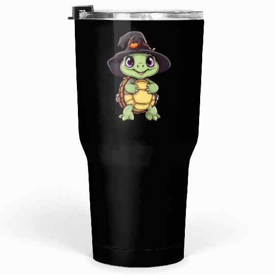 Cute Halloween turtle with a witch hat. Tumblers 30 Oz