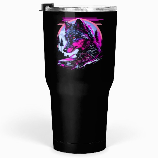 Retro Synthwave Gangster Wolf Tumblers 30 Oz