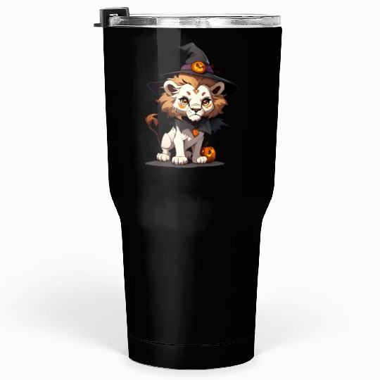 Cute Halloween lion with a witch hat. Tumblers 30 Oz