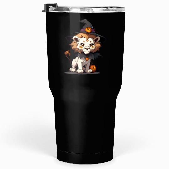 Cute Halloween lion with a witch hat. Tumblers 30 Oz