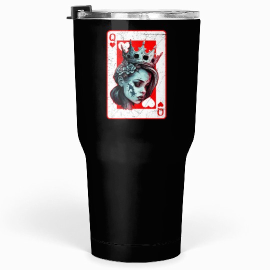 Queen of Hearts Creepy Poker Card Game Halloween Tumblers 30 Oz
