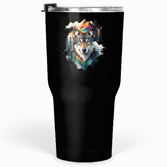 Majestic Mountain Wolf Nature Inspired Artwork Tumblers 30 Oz