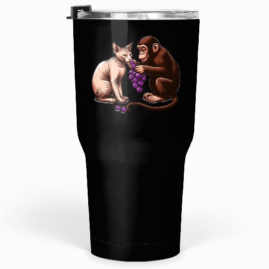 Monkey feeds sphinx cat with grapes Tumblers 30 Oz