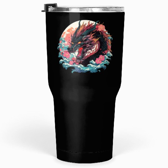 Tokyo Asia 80s Japanese Retro Dragon Dragon Tumblers 30 Oz