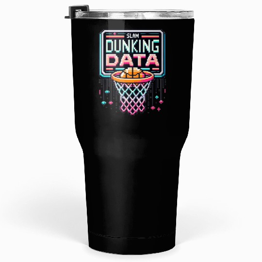 Slam Dunking Data - Retro 8-bit Basketball Hoop Tumblers 30 Oz