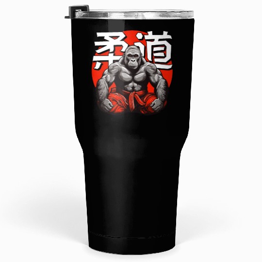 Judo Martial Arts Gorilla Japanese Text Red White Tumblers 30 Oz