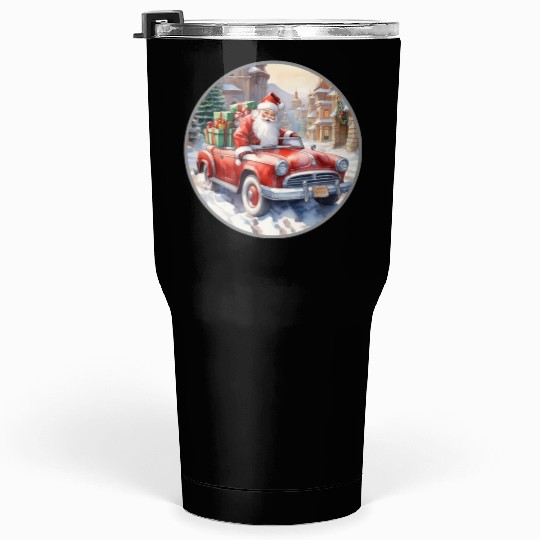 Santa Claus rides in a convertible car Tumblers 30 Oz