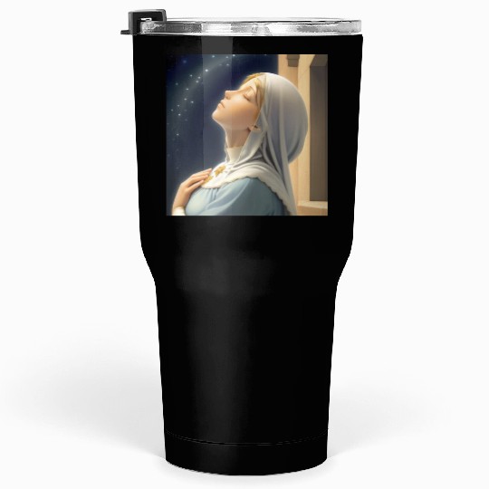 Virgin Mother Mary Praying on a Starry Night Tumblers 30 Oz
