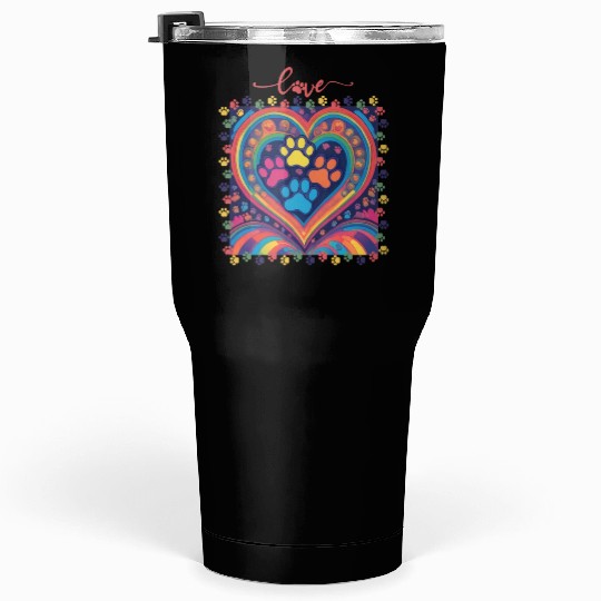 Rainbow Heart Love paw prints Tumblers 30 Oz