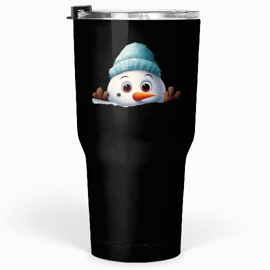 Snowman Christmas watercolor Santa hat Tumblers 30 Oz