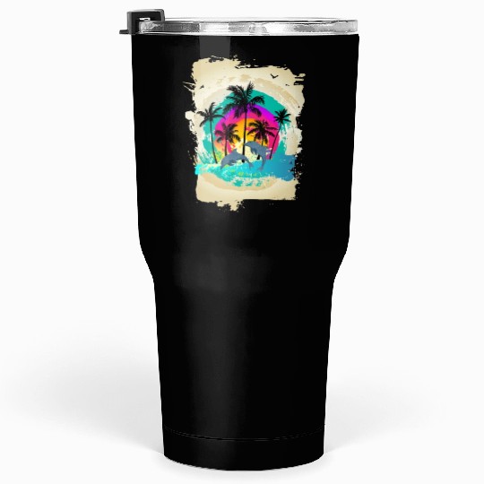 Dolphin Palm Tree Sunset Tumblers 30 Oz
