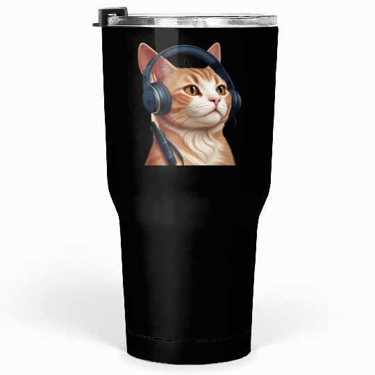 Music Lover Cat V II on Unisex Poly Cotton Tumblers 30 Oz