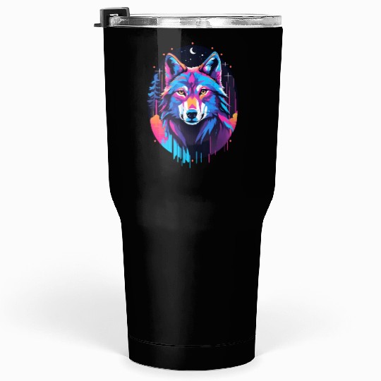 Eerie Blacklight Wolf Tumblers 30 Oz - Neon Colors