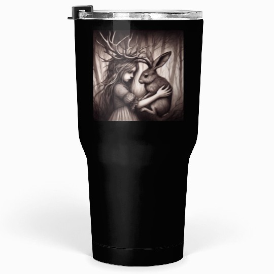 Illustration of Girl with Jackalope Tumblers 30 Oz