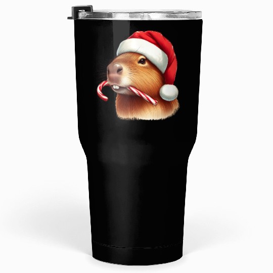 Festive capybara with candy cane Tumblers 30 Oz