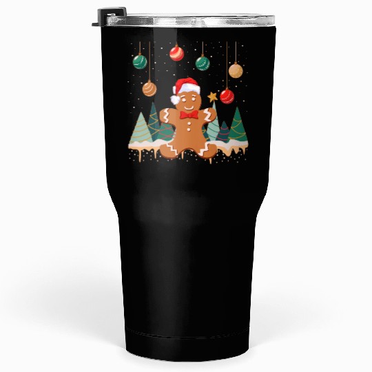 Gingerbread Man Cookie Snowy Christmas Ornaments Tumblers 30 Oz