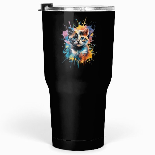 Splash Baby Cat Art, Cat Lover, Colorful Cat Tumblers 30 Oz