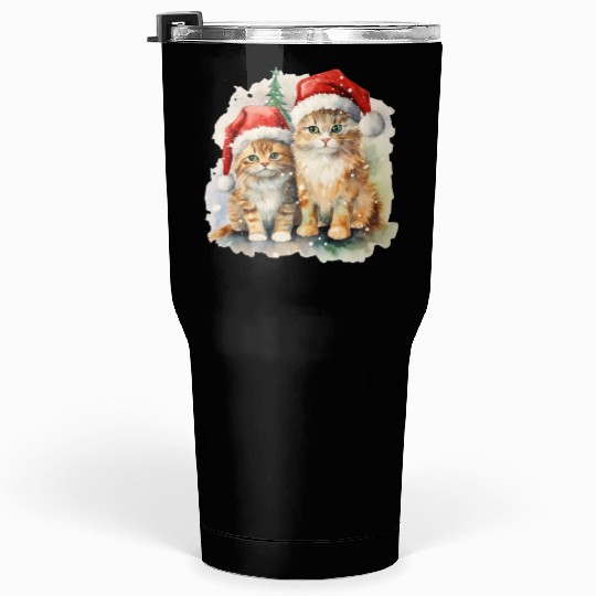Winter Christmas Red Cats with Santa Hats Tumblers 30 Oz
