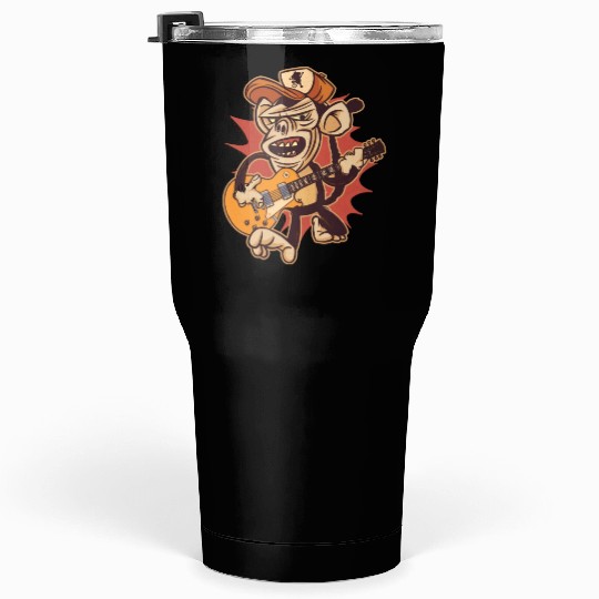 Retro Chimpanzee Guitar Player Graphic Tumblers 30 Oz
