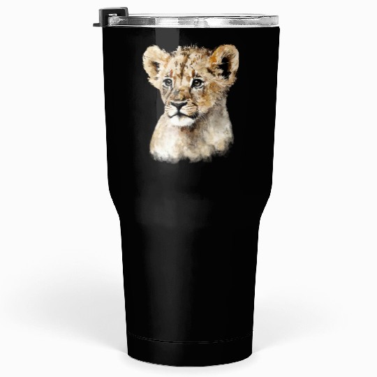 Baby Lion Cub Cute Watercolor Painting Portrait Tumblers 30 Oz