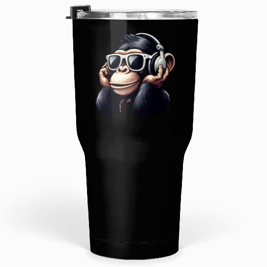 Chimpanzee with sunglasses and headphones Tumblers 30 Oz