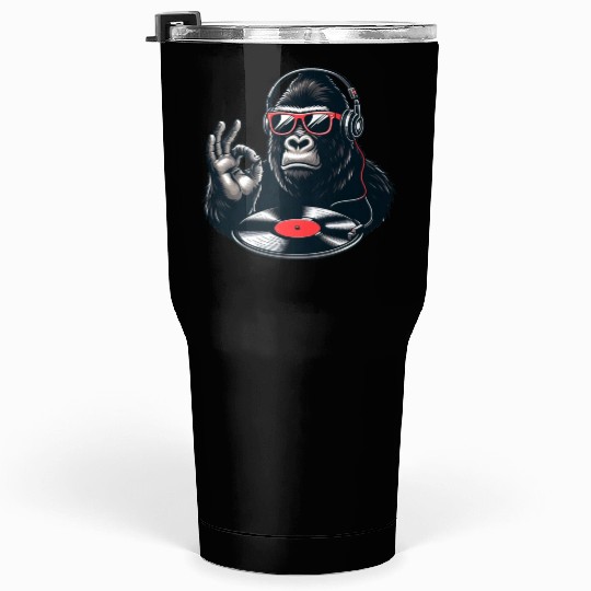 DJ Gorilla hard beats with Record player and Vinyl Tumblers 30 Oz