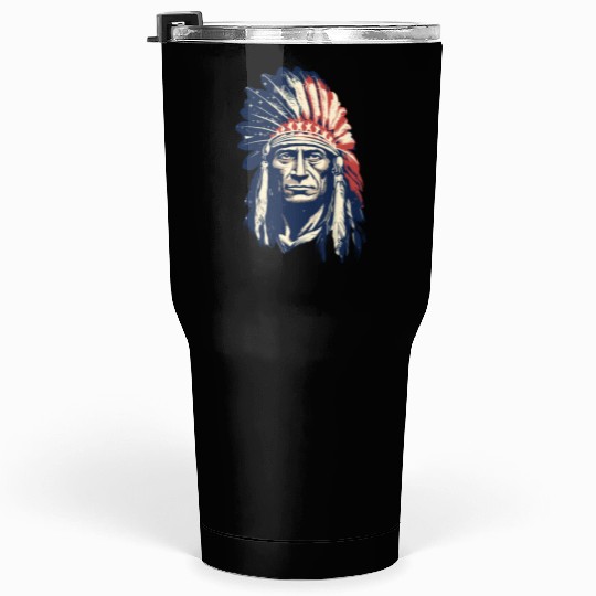 Indian Native American Chief Feather Headdress Tumblers 30 Oz