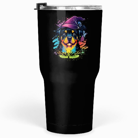 Colorful Kawaii Rottweiler Wizard Tumblers 30 Oz