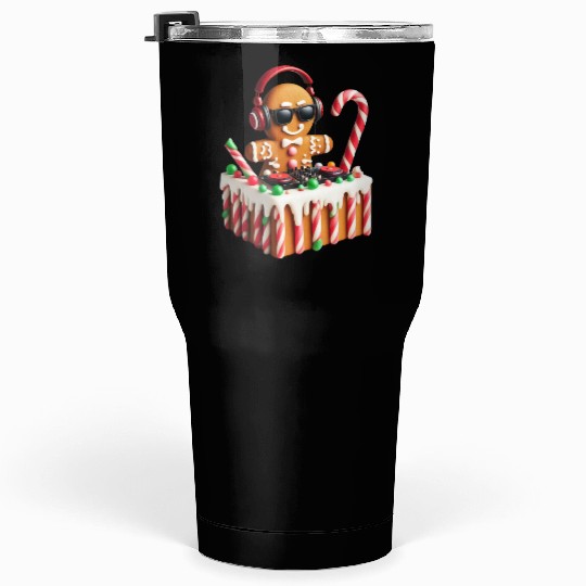 Gingerbread DJ Booth Christmas Holiday Candy Cane Tumblers 30 Oz