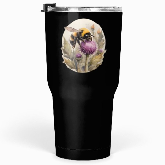 Bumblebee on thistle watercolor Tumblers 30 Oz