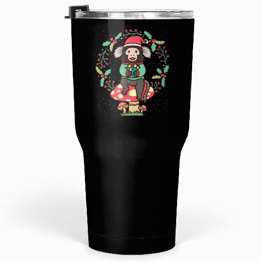 Marmoset Monkey On Mushroom Christmas Wreath Tumblers 30 Oz