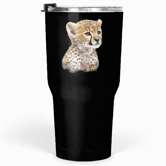 Baby Cheetah Art Watercolor Painting Portrait Tumblers 30 Oz