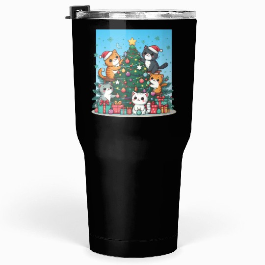 Kittens decorate a Christmas tree Tumblers 30 Oz
