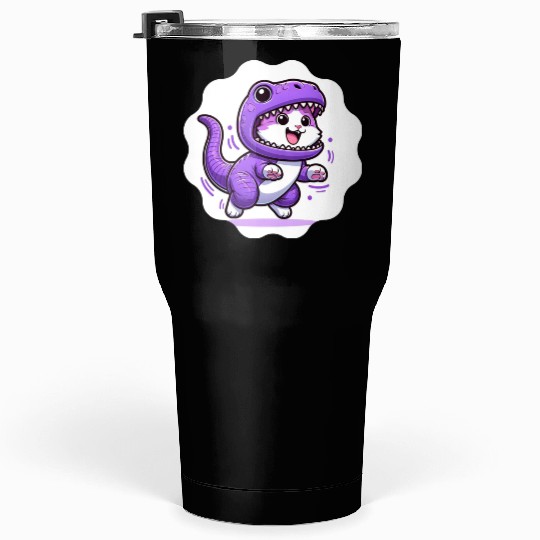 Energetic Cat in Velociraptor Costume - Playful Fe Tumblers 30 Oz